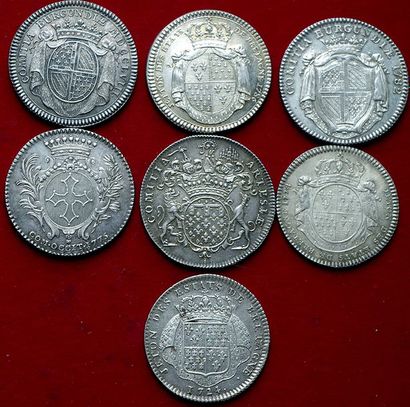 7 JETONS ARGENT :
Etats de Bretagne 1724,...