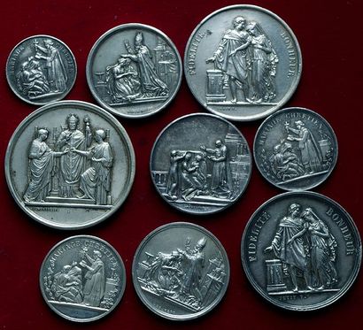 9 MEDAILLES DE MARIAGE.
Argent. Jolie collection,...