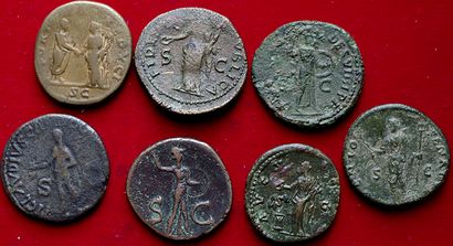 ROME. 
Lot de 7 As et Dupondii : As de Claude...