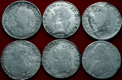 ROYALES. 
Lot de 6 Ecus : 1732 Rennes, 1766...