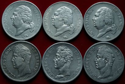 19ème SIECLE.
Lot de 6 pièces de 5 Francs...