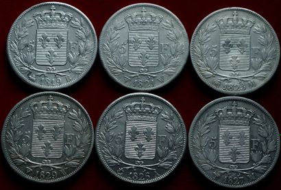 19ème SIECLE.
Lot de 6 pièces de 5 Francs...