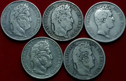 19ème SIECLE.
Louis Philippe. Lot de 5 pièces...