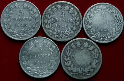 19ème SIECLE.
Louis Philippe. Lot de 5 pièces...