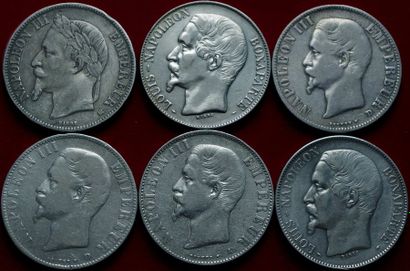 19ème SIECLE.
Lot de 6 pièces de 5 Francs...