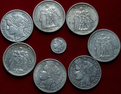 19ème SIECLE.
IIe République. Lot de 8 monnaies:...