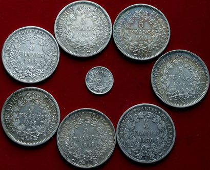 19ème SIECLE.
IIe République. Lot de 8 monnaies:...