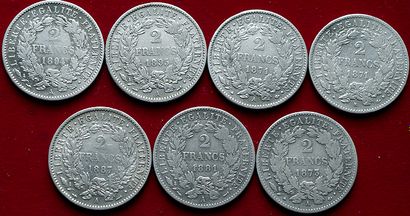 19ème SIECLE.
Lot de 7 pièces de 2 Francs...