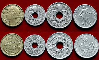20ème SIECLE.
Lot de 4 monnaies fautées,...