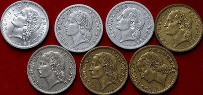 20ème SIECLE.
Lot de 7 monnaies LAVRILLIER...