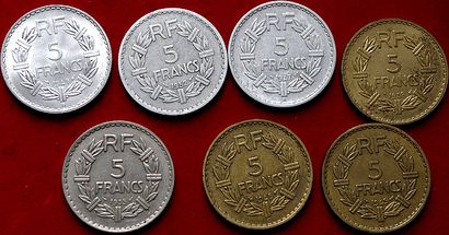 20ème SIECLE.
Lot de 7 monnaies LAVRILLIER...