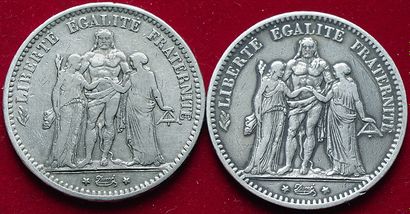19ème SIECLE.
Lot de 2 pièces de 5 Francs...