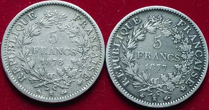 19ème SIECLE.
Lot de 2 pièces de 5 Francs...