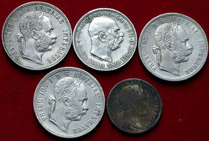 AUTRICHE.
Lot de 5 monnaies argent : Florin...