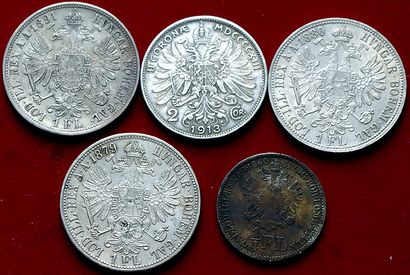 AUTRICHE.
Lot de 5 monnaies argent : Florin...