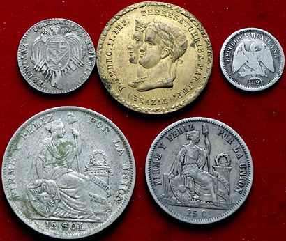 AMERIQUE DU SUD. 
Lot de 5 monnaies : Pérou...