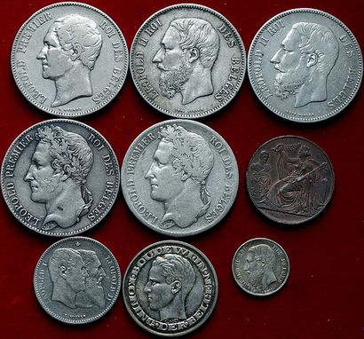 BELGIQUE.
Lot de 9 monnaies dont 8 en argent...