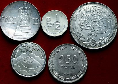 EGYPTE ET ISRAËL.
Lot de 5 monnaies : Egypte...