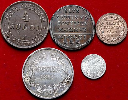 VATICAN.
Lot de 5 monnaies : Scudo 1854 (traces...