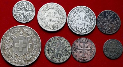 SUISSE.
Lot de 8 monnaies argent et billon...