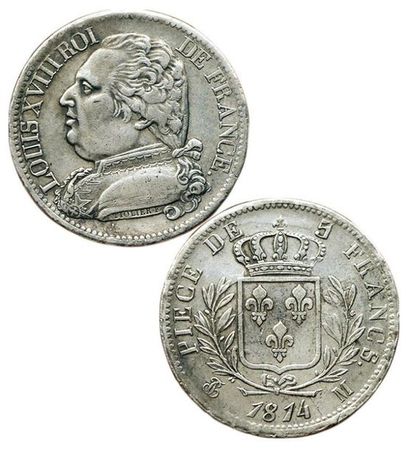 LOUIS XVIII.
5 Francs au buste habillé. 1814...