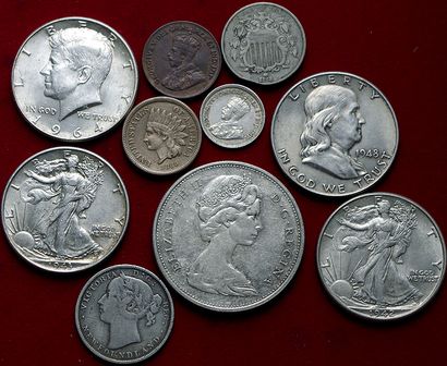 USA/CANADA.
Lot de 9 monnaies dont 7 en argent...