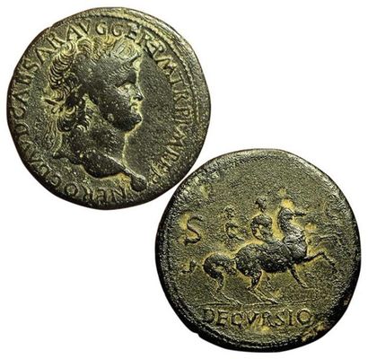 NERON. SESTERCE.
R/ DECURSIO. Neron galopant...