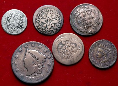 DIVERS MONDE.
Lot de 6 monnaies. USA Cent...