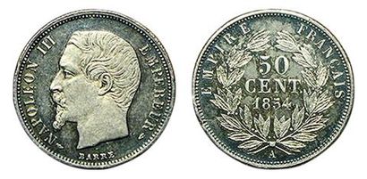 NAPOLEON III.
50 Centimes. 1854 A. Paris....