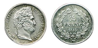 LOUIS-PHILIPPE 1er.
Quart de Franc. 1845...