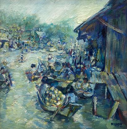 NIPON (XXe siècle)

Le marché flottant, 1971.

Huile...