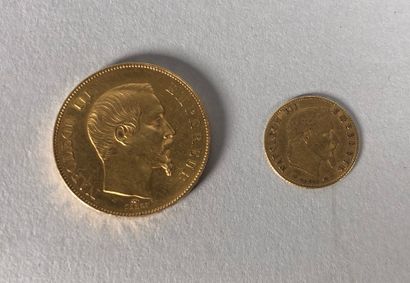 Lot de deux pièces en or : une de cinquante...