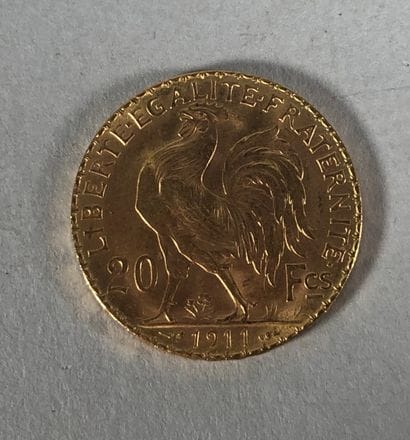 Pièce de vingt francs or au coq de Chaplain,...