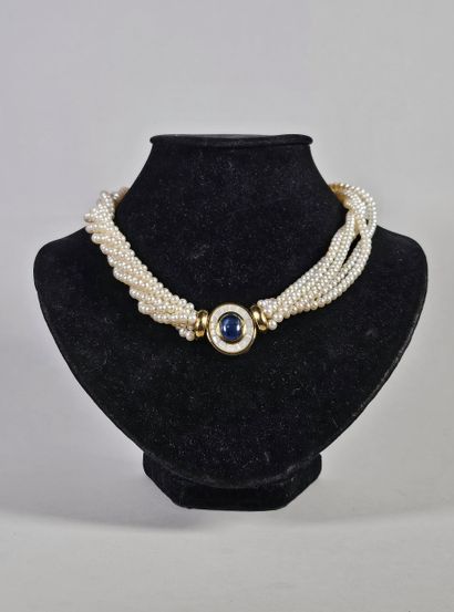 Necklace with six strands of twisted cultured...