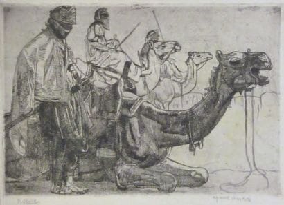 Paul JOUVE (1878 1973)
Deux méharis et Targui...