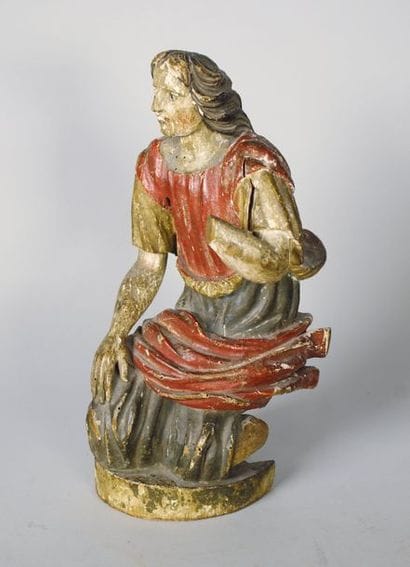 Figure présumée de Saint-Jean en bois sculpté...