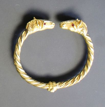 Bracelet rigide articulé en or jaune 18K...