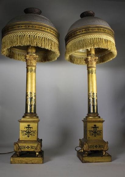 Paire de lampes à huile dite Carcel en tôle...