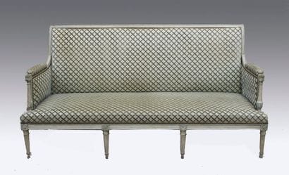 Banquette en bois laqué blanc et vert. Dés...