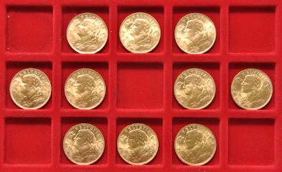 10 pièces en or de 20 Francs Suisse 