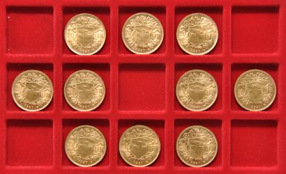 10 pièces en or de 20 Francs Suisse 