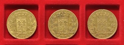 3 pièces de 20 Francs or Louis XVIII Roi...