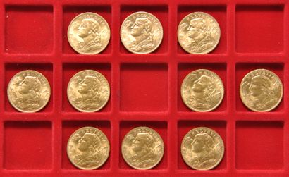 10 pièces en or de 20 Francs Suisse 