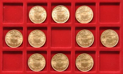 10 pièces en or de 20 Francs Suisse 
