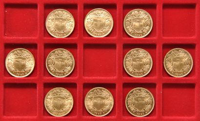 10 pièces en or de 20 Francs Suisse 