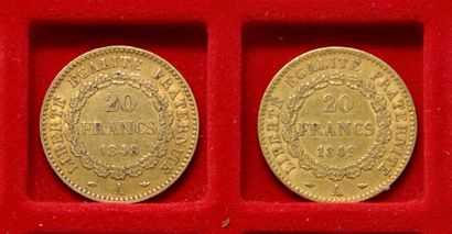 2 pièces de 20 francs or Génie IIème République....