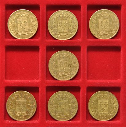 7 pièces de 20 Francs or Louis XVIII Roi...