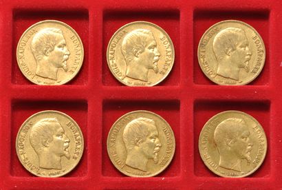 6 pièces de 20 francs or Louis Napoléon Bonaparte
Années:...