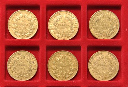 6 pièces de 20 francs or Louis Napoléon Bonaparte
Années:...