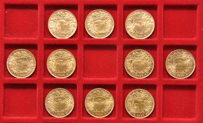 10 pièces en or de 20 Francs Suisse 